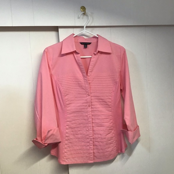 Zac & Rachel Hot pink pleated front blouse button front dress shirt Barbie pink - Picture 3 of 10